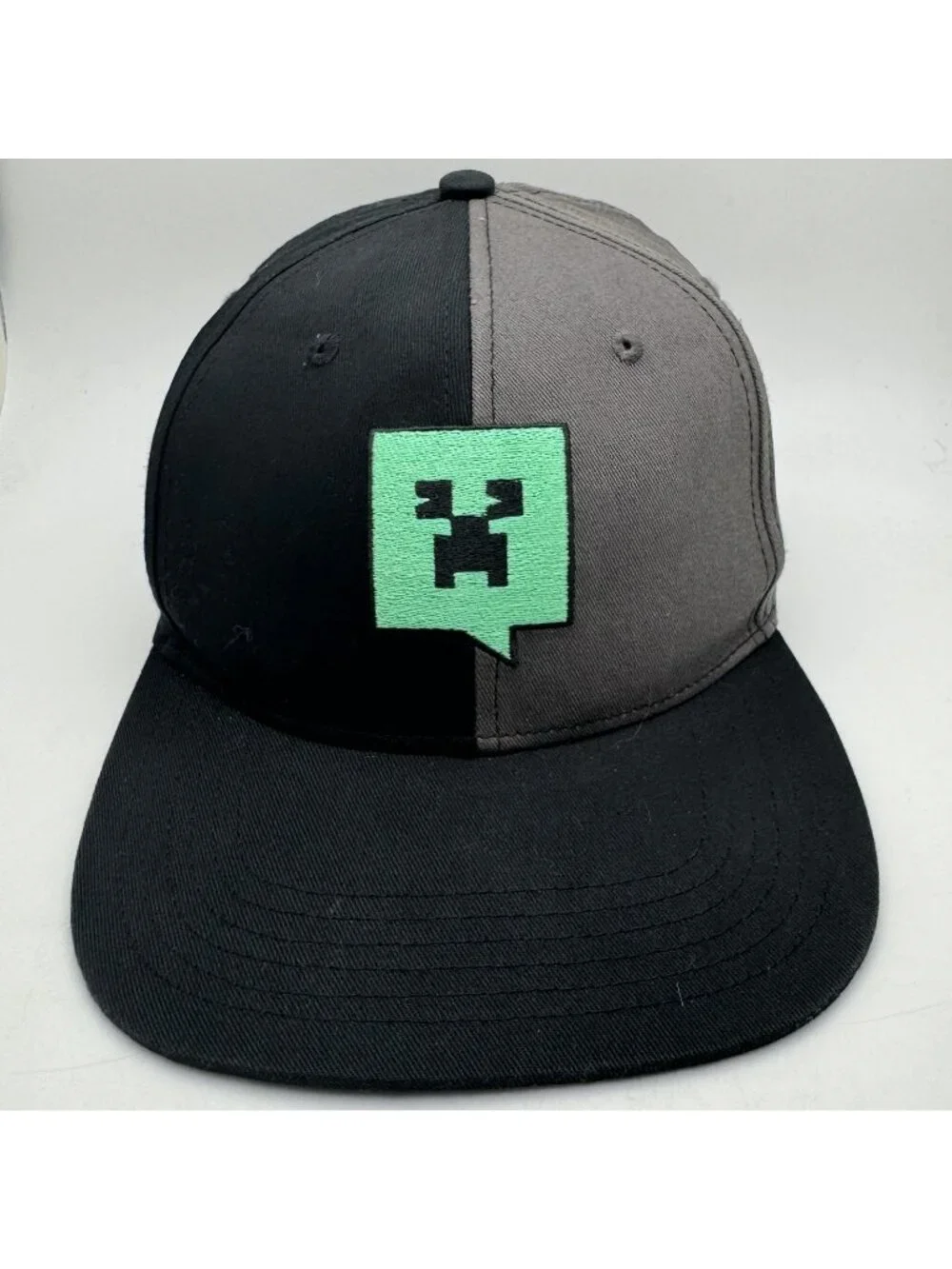 Minecraft Creeper Youth Snapback Hat Cap Black Gray Green Two Tone Boys OSFM